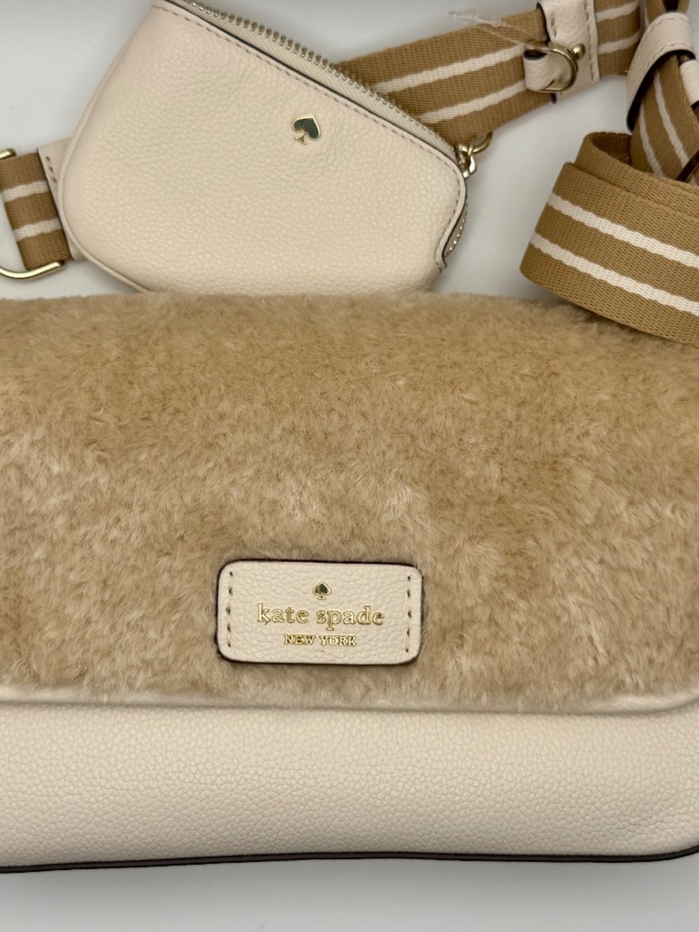 Kate Spade Rosie Faux Shearling Flap Crossbody Cream Leather